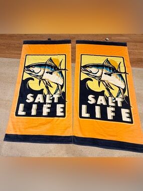 Salt Life Orange Navy Fish Graphic Beach Towels
32 x 64-HUGE!